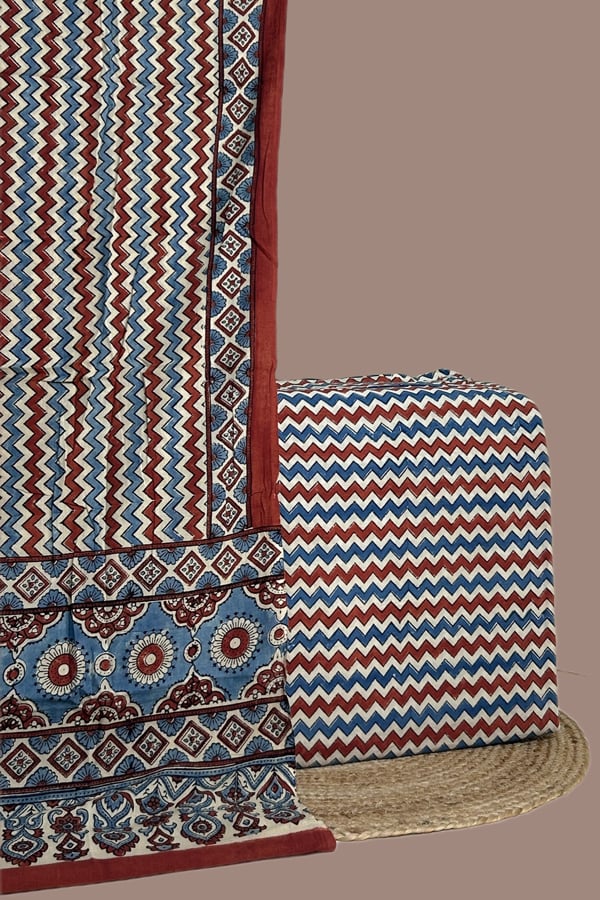 White - 2pc Ajrakh HandCrafted Cotton Dupatta and Top Cotton Fabric Set White - 2pc Ajrakh HandCrafted Cotton Dupatta and Top Cotton Fabric Set - Image 1