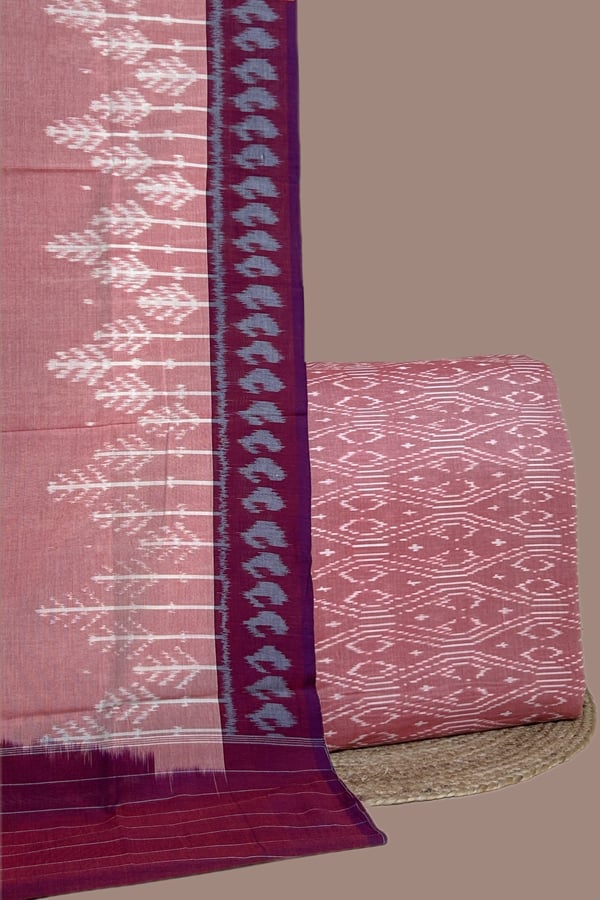 Pink - 2pc Ikkat Cotton Dupatta and Handloom Soft Ikkat Cotton Top Fabric Set Pink - 2pc Ikkat Cotton Dupatta and Handloom Soft Ikkat Cotton Top Fabric Set - Image 1