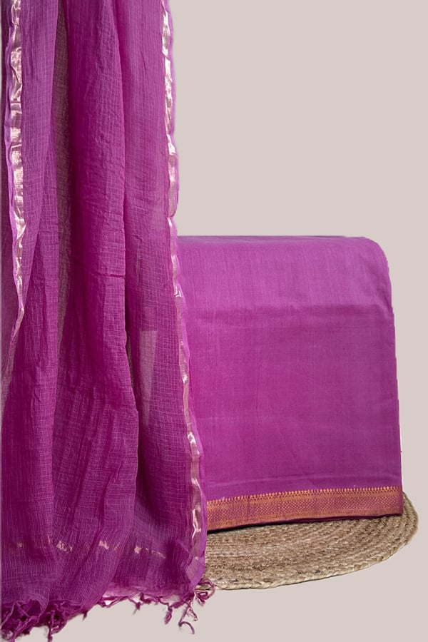 Pink - 2pc Kota Doria Dupatta and Mangalgiri Zari Border Handwoven Pure Cotton Set Pink - 2pc Kota Doria Dupatta and Mangalgiri Zari Border Handwoven Pure Cotton Set - Image 1