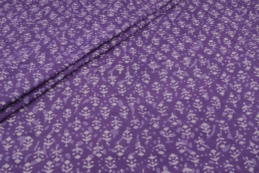31446 (4) Grape Purple Bagru Handblock Printed Cotton Fabric - Image 1