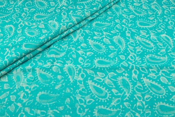 Turquoise Blue Bagru Handblock Printed Cotton Fabric