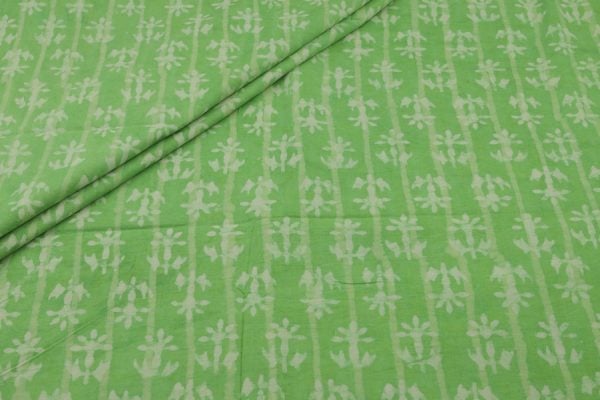 Pre-Cut 2.45m Light Green Bagru Handblock Printed Cotton Fabric