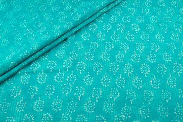 Turquoise Blue Bagru Handblock Printed Cotton Fabric