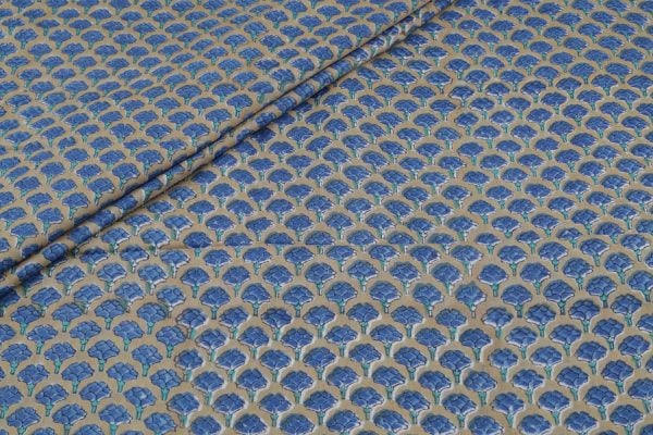 Ecru Brown MUL Floral Handblock Printed 100% Pure Soft Mul Cotton Fabric