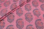 Rose Pink MUL Floral Handblock Printed 100% Pure Soft Mul Cotton Fabric