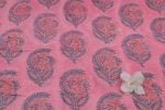 Rose Pink MUL Floral Handblock Printed 100% Pure Soft Mul Cotton Fabric - Image 2