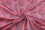 Rose Pink MUL Floral Handblock Printed 100% Pure Soft Mul Cotton Fabric - Image 3