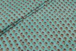 Turquoise Blue Floral Handblock Printed 100% Pure Soft Cotton Fabric