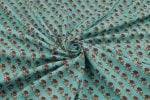 Turquoise Blue Floral Handblock Printed 100% Pure Soft Cotton Fabric - Image 3