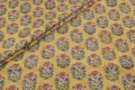 Bright Yellow Floral Handblock Printed 100% Pure Soft Cotton Fabric