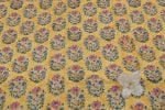 Bright Yellow Floral Handblock Printed 100% Pure Soft Cotton Fabric - Image 2