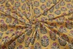Bright Yellow Floral Handblock Printed 100% Pure Soft Cotton Fabric - Image 3