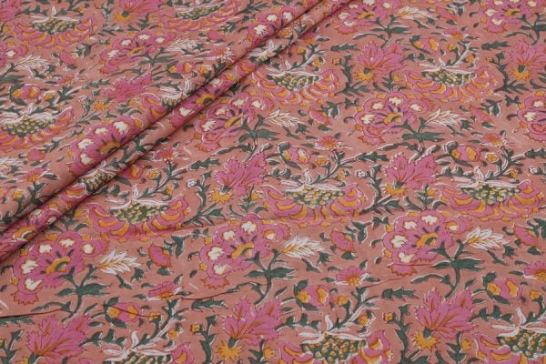 Pre-Cut 2.25m Candy Pink Floral Handblock Printed 100% Pure Soft Cotton Fabric