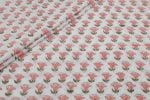 White Floral Handblock Printed 100% Pure Soft Cotton Fabric