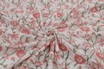 White Floral Handblock Printed 100% Pure Soft Cotton Fabric - Image 3