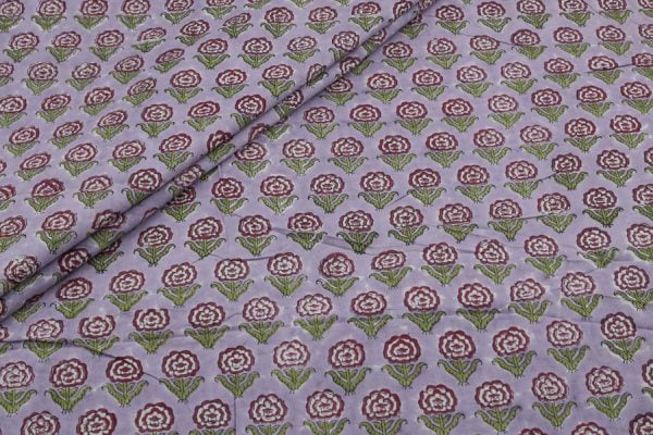 Pastel Purple Floral Handblock Printed 100% Pure Soft Cotton Fabric