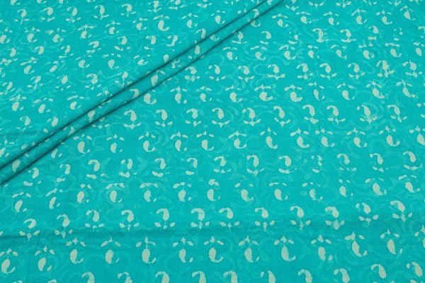 Turquoise Blue Bagru Handblock Printed Cotton Fabric