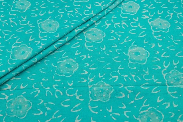 Turquoise Blue Bagru Handblock Printed Cotton Fabric