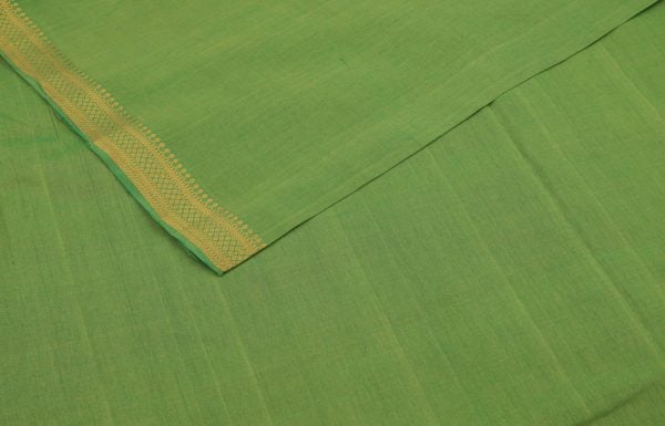 Pre-Cut 1.40m Pistachio Green Handwoven Mangalgiri Zari Border Pure Cotton Fabric