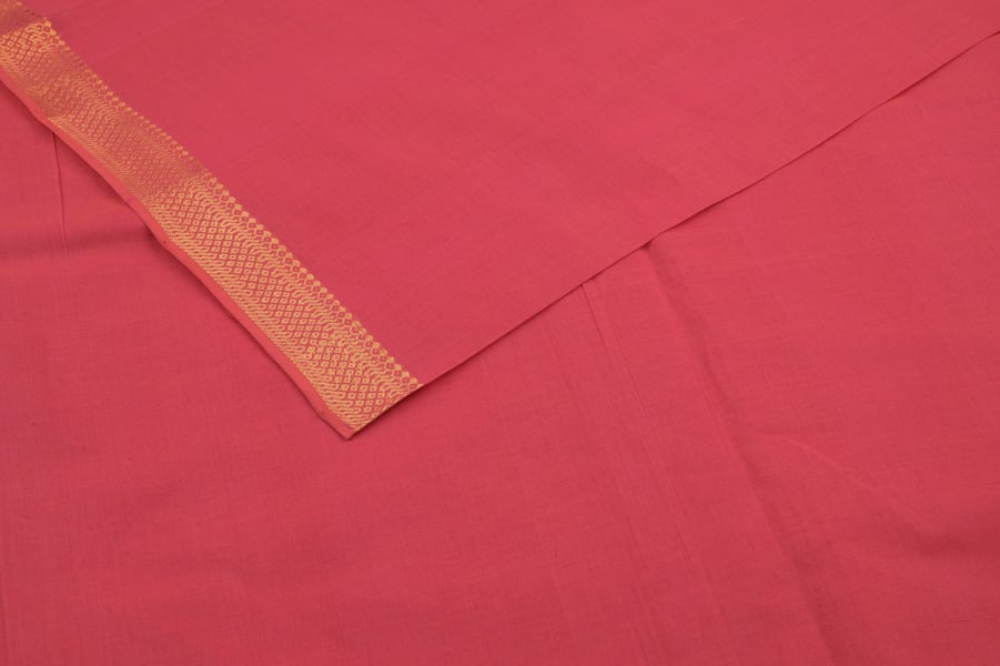 Cranberry Pink Handwoven Mangalgiri Zari Border Pure Cotton Fabric Cranberry Pink Handwoven Mangalgiri Zari Border Pure Cotton Fabric - Image 1