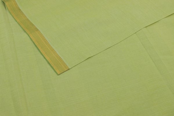 Pre-Cut 0.90m Tea Green Handwoven Mangalgiri Zari Border Pure Cotton Fabric