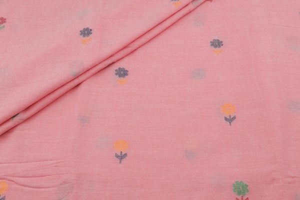 Bubblegum Pink Jamdani Woven Design Flowy HandLoom Pure Soft Cotton Fabric