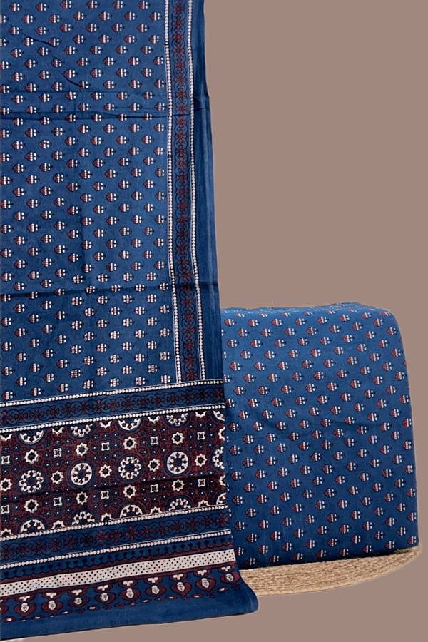 Blue - 2pc Ajrakh HandCrafted Cotton Dupatta and Top Cotton Fabric Set Blue - 2pc Ajrakh HandCrafted Cotton Dupatta and Top Cotton Fabric Set - Image 1