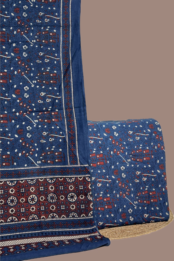 Blue - 2pc Ajrakh HandCrafted Cotton Dupatta and Top Cotton Fabric Set Blue - 2pc Ajrakh HandCrafted Cotton Dupatta and Top Cotton Fabric Set - Image 1