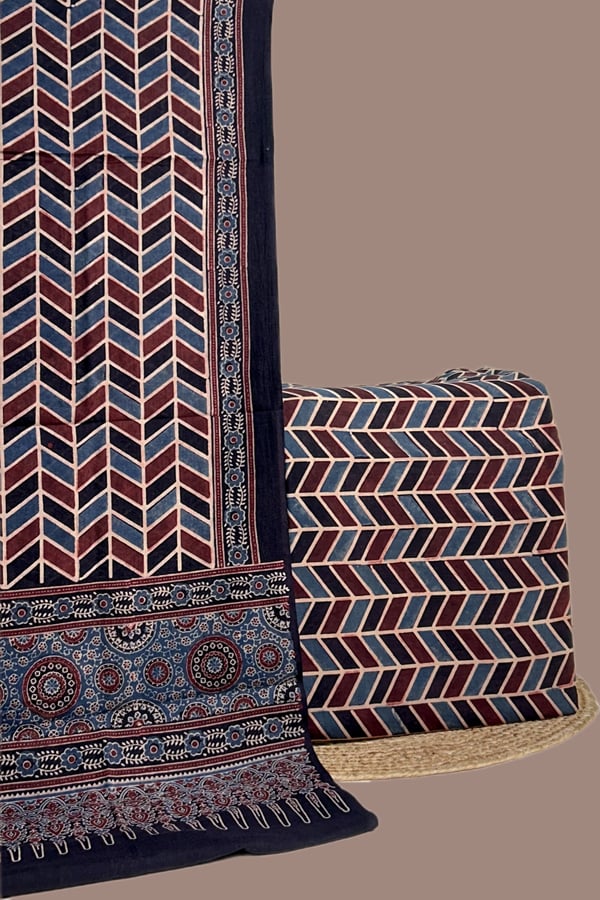 Black - 2pc Ajrakh HandCrafted Cotton Dupatta and Top Cotton Fabric Set Black - 2pc Ajrakh HandCrafted Cotton Dupatta and Top Cotton Fabric Set - Image 1