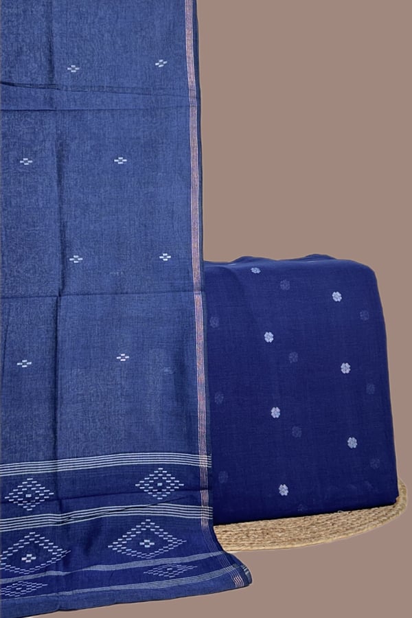Blue - 2pc Handloom Cotton Dupatta and Handloom Woven Design Top Fabric Set Blue - 2pc Handloom Cotton Dupatta and Handloom Woven Design Top Fabric Set - Image 1