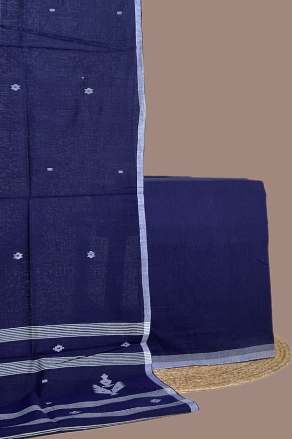 Blue - 2pc Handloom Cotton Dupatta and Handloom Soft Cotton Top Fabric Set