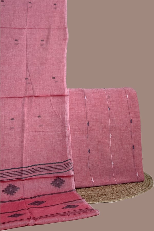 Pink - 2pc Handloom Cotton Dupatta and Handloom Woven Design Top Fabric Set Pink - 2pc Handloom Cotton Dupatta and Handloom Woven Design Top Fabric Set - Image 1