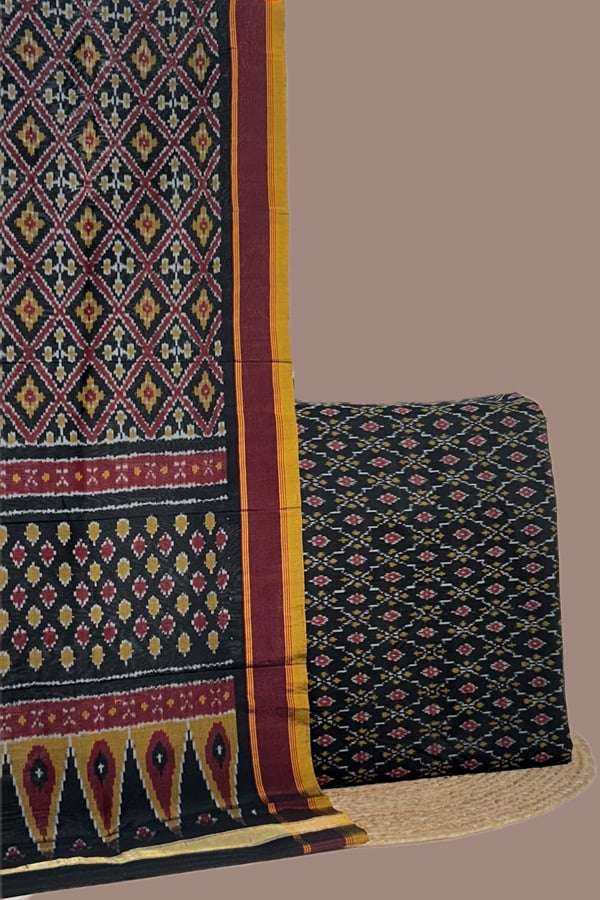 Black - 2pc Premium Silk-Cotton Ikkat Dupatta and Soft Ikkat Cotton Silk Top Fabric Set Black - 2pc Premium Silk-Cotton Ikkat Dupatta and Soft Ikkat Cotton Silk Top Fabric Set - Image 1