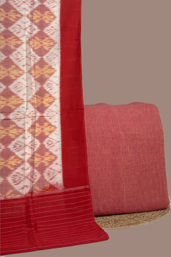 Pink - 2pc Ikkat Cotton Dupatta and Handloom Soft Cotton Top Fabric Set