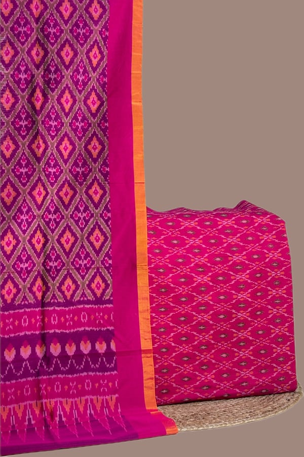 Pink - 2pc Premium Silk-Cotton Ikkat Dupatta and Soft Ikkat Cotton Silk Top Fabric Set