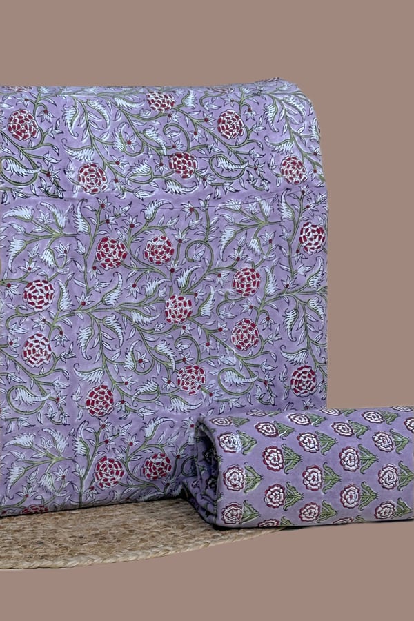 Purple - 2pc Pure Soft Cotton Blockprinted Top and Bottom Fabric Set Purple - 2pc Pure Soft Cotton Blockprinted Top and Bottom Fabric Set - Image 1