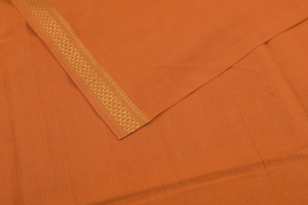 Pre-Cut 0.55m Deep Orange Mangalgiri Nizam Zari Border Pure Cotton Fabric