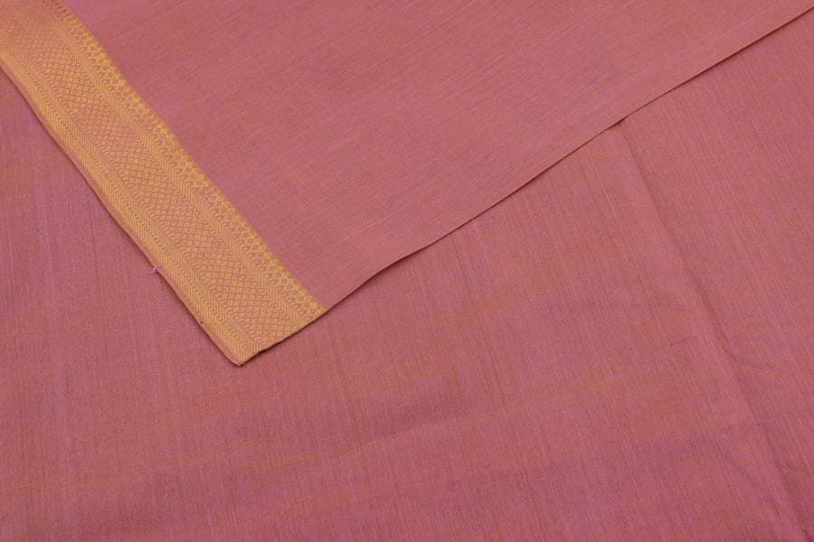 Pinkish Brown Handwoven Zari Border Pure Cotton Fabric Pinkish Brown Mangalgiri Nizam Zari Border Pure Cotton Fabric - Image 1