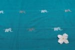 Teal Blue Soft CottonSilk Woven Design Flowy HandLoom Pure Soft Cotton Fabric - Image 2