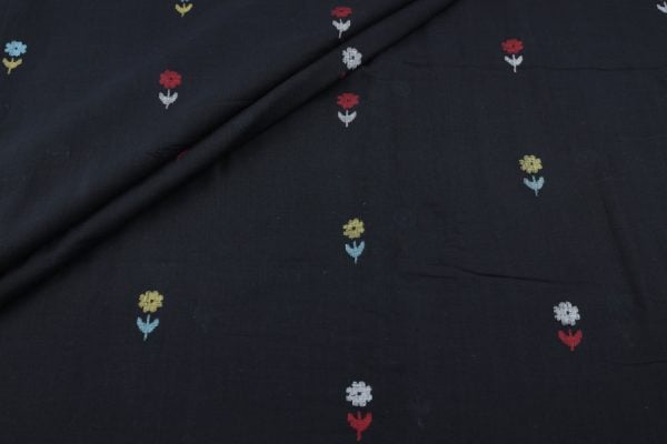 Black Woven Design Flowy HandLoom Pure Soft Cotton Fabric
