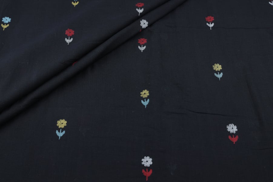 Black Woven Design Flowy HandLoom Pure Soft Cotton Fabric Black Woven Design Flowy HandLoom Pure Soft Cotton Fabric - Image 1
