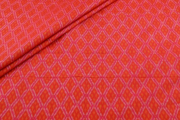 Tangelo Orange Authentic Handwoven Soft Silk-Cotton Ikkat Fabric