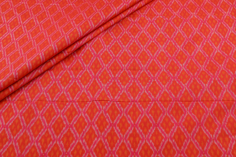 Tangelo Orange Authentic Handwoven Soft Silk-Cotton Ikkat Fabric Tangelo Orange Authentic Handwoven Soft Silk-Cotton Ikkat Fabric - Image 1
