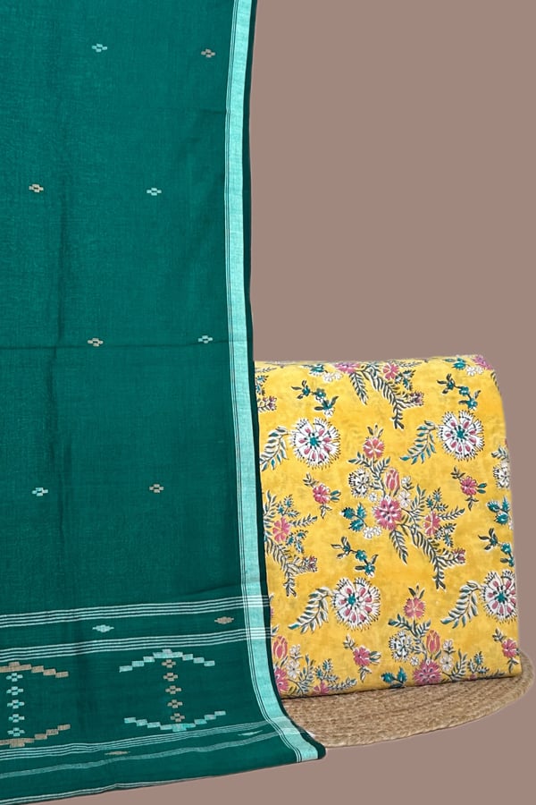 Yellow - 2pc Handloom Cotton Dupatta and Pure Soft Cotton Top Set Yellow - 2pc Handloom Cotton Dupatta and Pure Soft Cotton Top Set - Image 1