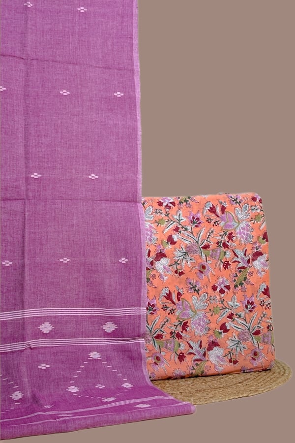Pink - 2pc Handloom Cotton Dupatta and Pure Soft Cotton Top Set Pink - 2pc Handloom Cotton Dupatta and Pure Soft Cotton Top Set - Image 1