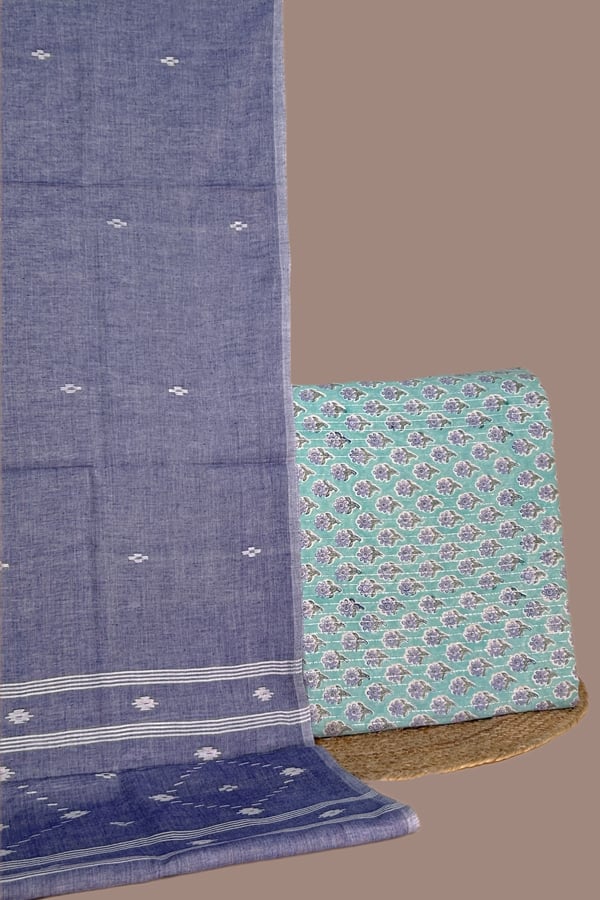 Blue - 2pc Handloom Cotton Dupatta and Pure Soft Cotton Top Set Blue - 2pc Handloom Cotton Dupatta and Pure Soft Cotton Top Set - Image 1