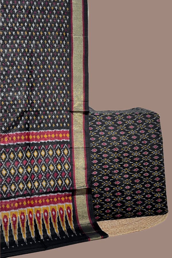 Black - 2pc Premium Silk-Cotton Ikkat Dupatta and Soft Ikkat Cotton Silk Top Fabric Set Black - 2pc Premium Silk-Cotton Ikkat Dupatta and Soft Ikkat Cotton Silk Top Fabric Set - Image 1