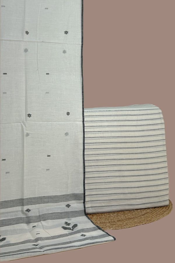 White - 2pc Handloom Cotton Dupatta and Handloom Woven Stripes Cotton Top Fabric Set White - 2pc Handloom Cotton Dupatta and Handloom Woven Stripes Cotton Top Fabric Set - Image 1