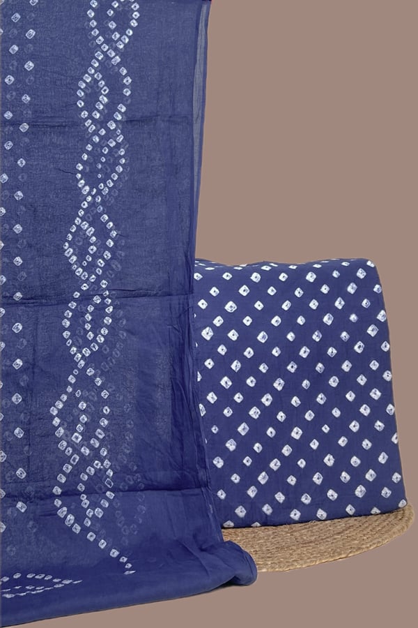 Blue - 2pc Bandhani Cotton Dupatta with Cotton Bandhani Top Fabric Set