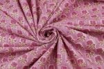Pink Self-Zari Stripes Floral Handblock Printed 100% Pure Soft Cotton Fabric - Image 3